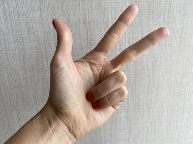Symbolbild für Jin Shin Jyutsu Selbsthilfekurs Drei: Hand zeigt drei Finger